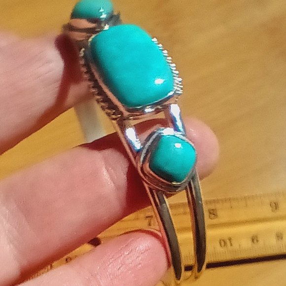 Jay King DTR mine finds 3 turquoise stone cuff bracelet 925 Sterling - Picture 2 of 12